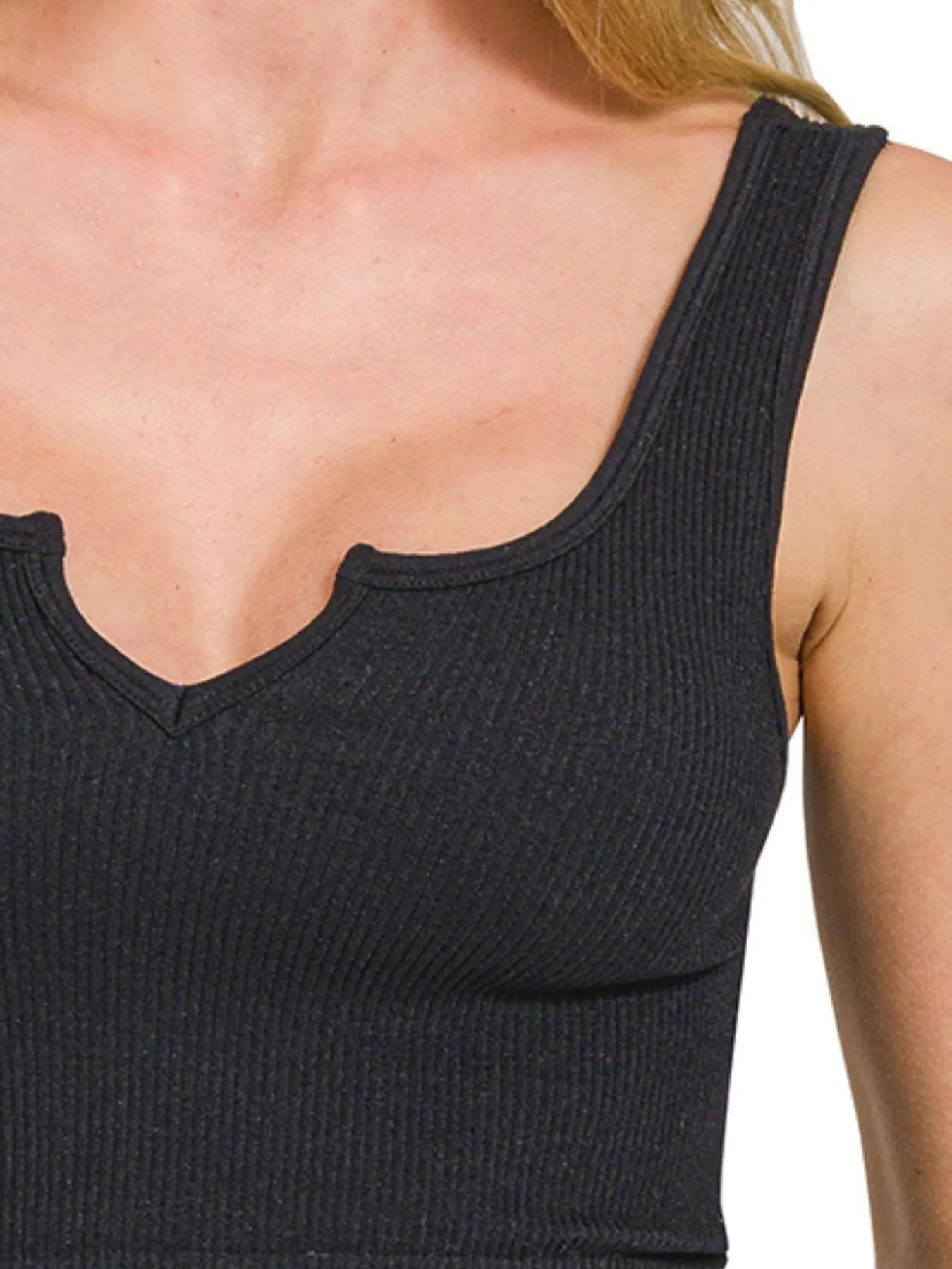 Zenana Seamless Split Neck Bra Tank Top - Fashorio
