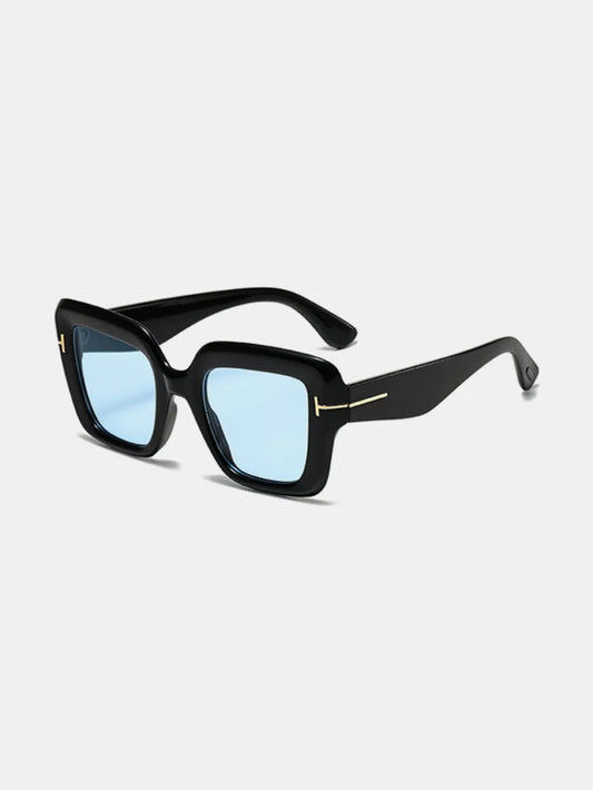 Polycarbonate Frame Square Sunglasses Pastel Blue One Size - Fashorio