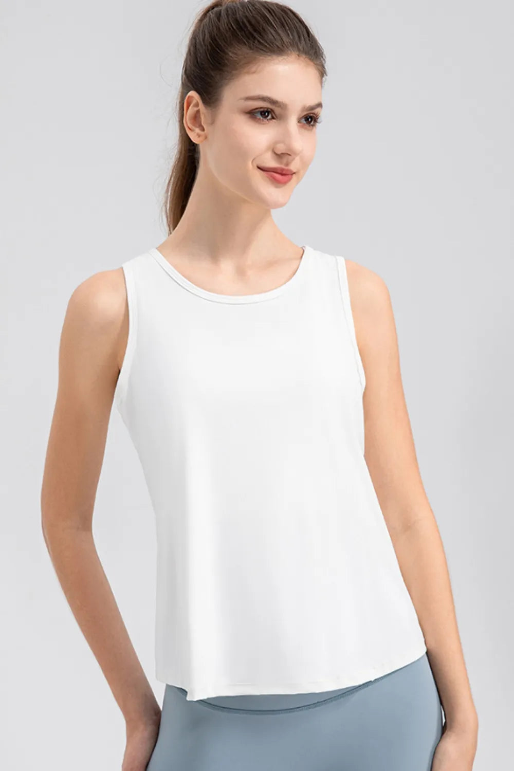 Wide Strap Round Neck Active Tank White - Fashorio