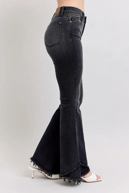 Judy Blue Full Size High Waist Flare W/ Mock Fray Tulip Hem Plus Size - Fashorio