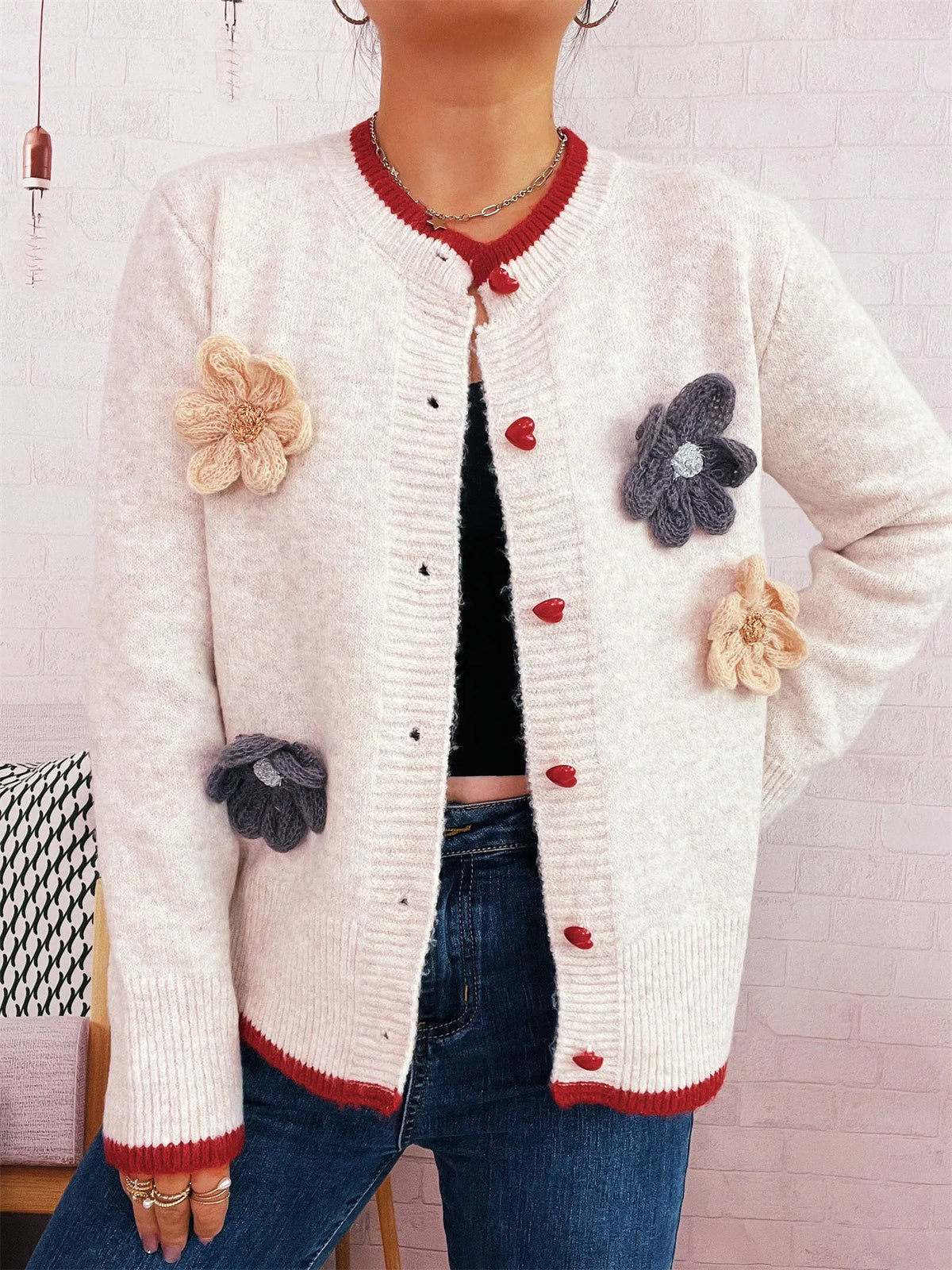 floral print cardigan gray view