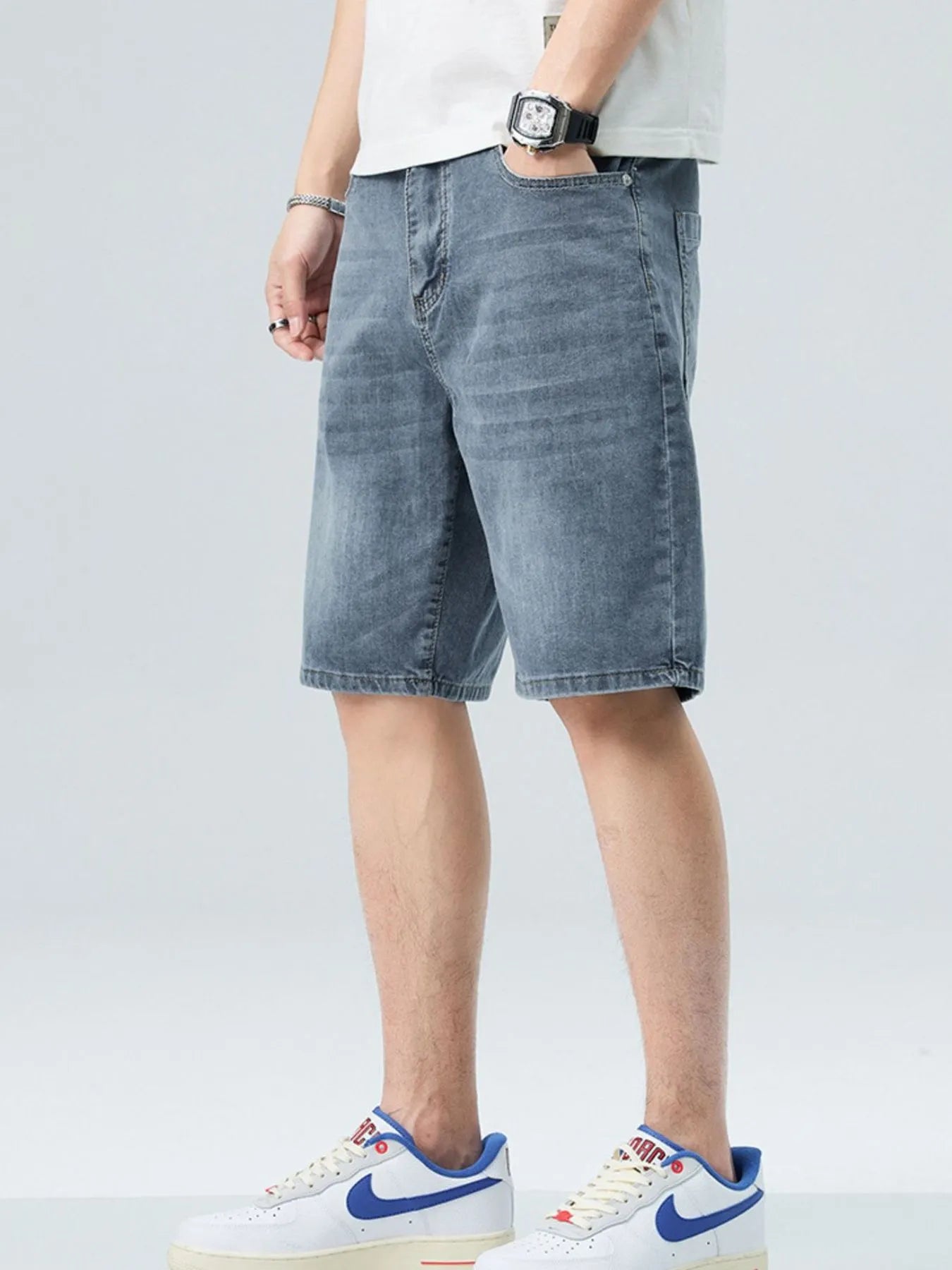 Men's Washed Denim Shorts with Pockets - Fashorio
