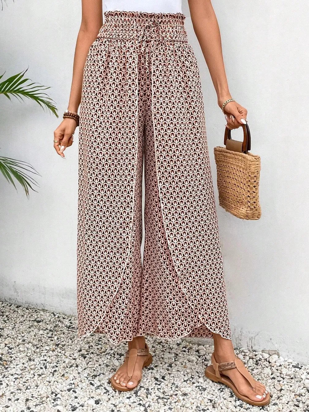 Tie waist wide leg pants full length styling