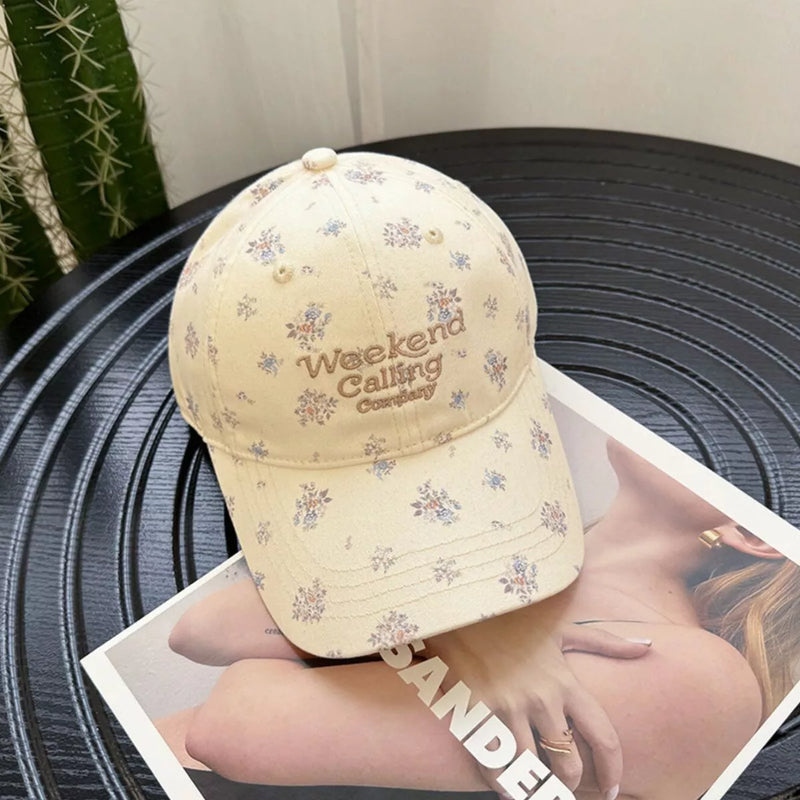 Floral print baseball cap, front view
