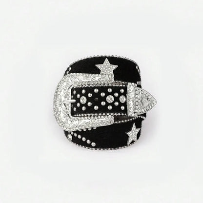 PU Leather Inlaid Rhinestone Belt - Fashorio