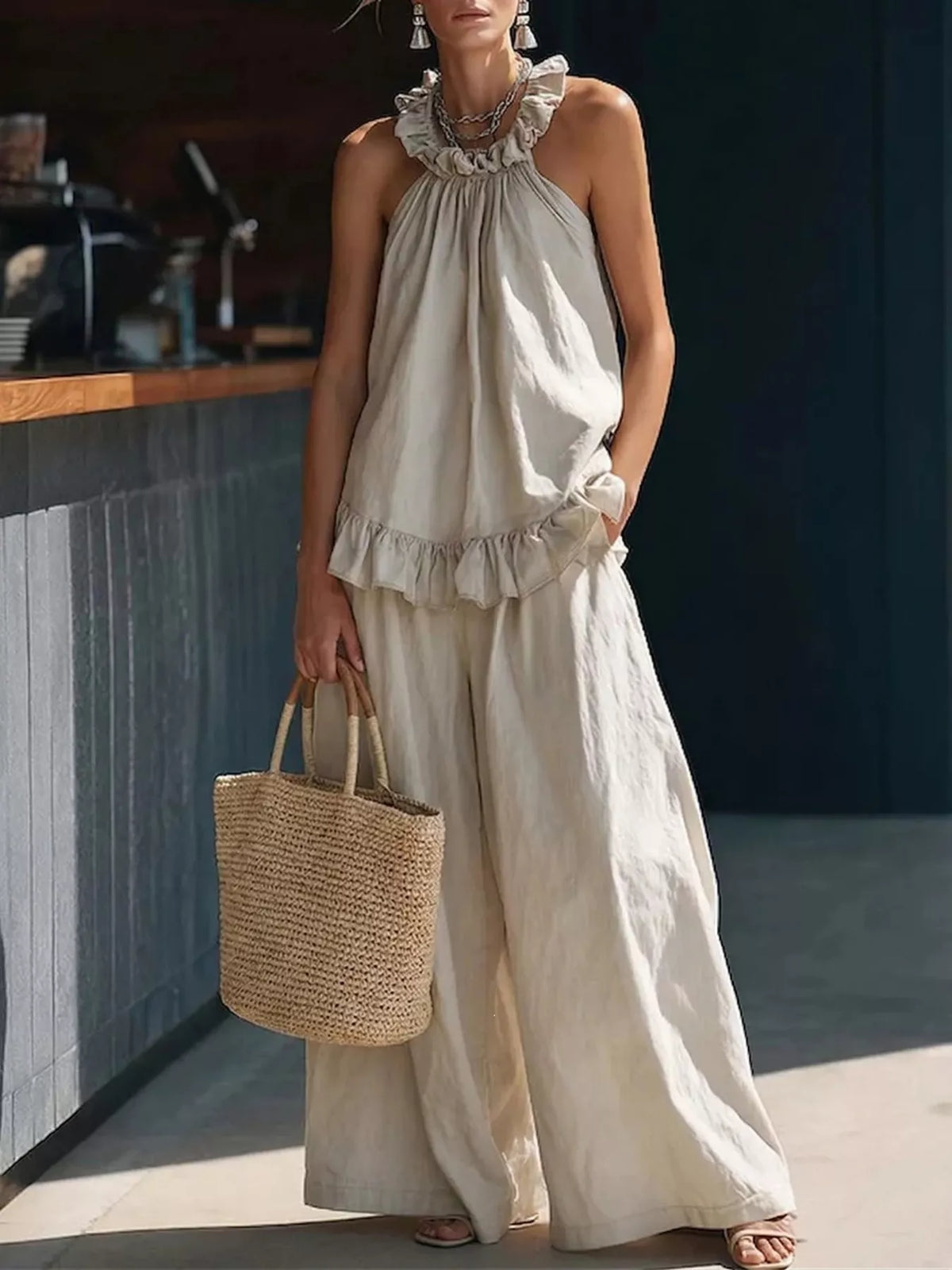 Frill halter top styling view