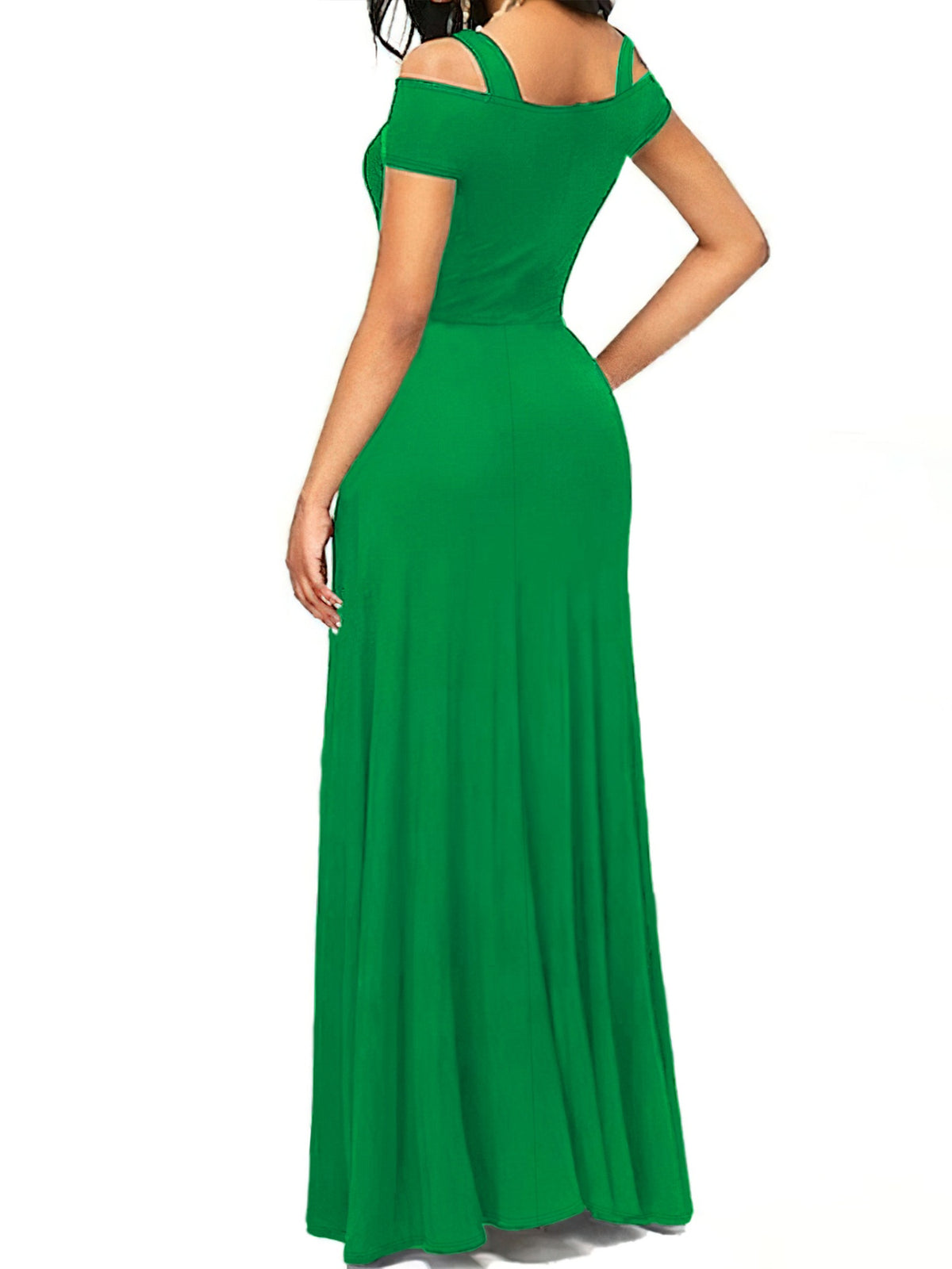 off shoulder slit maxi dress shoulder detail