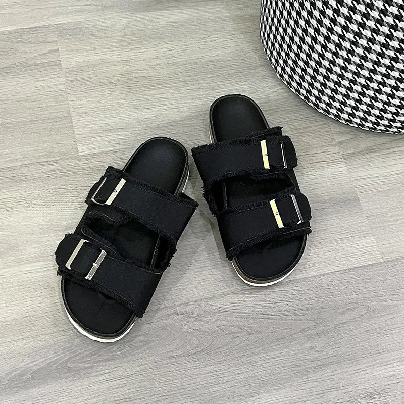 Raw hem sandals in blush pink
