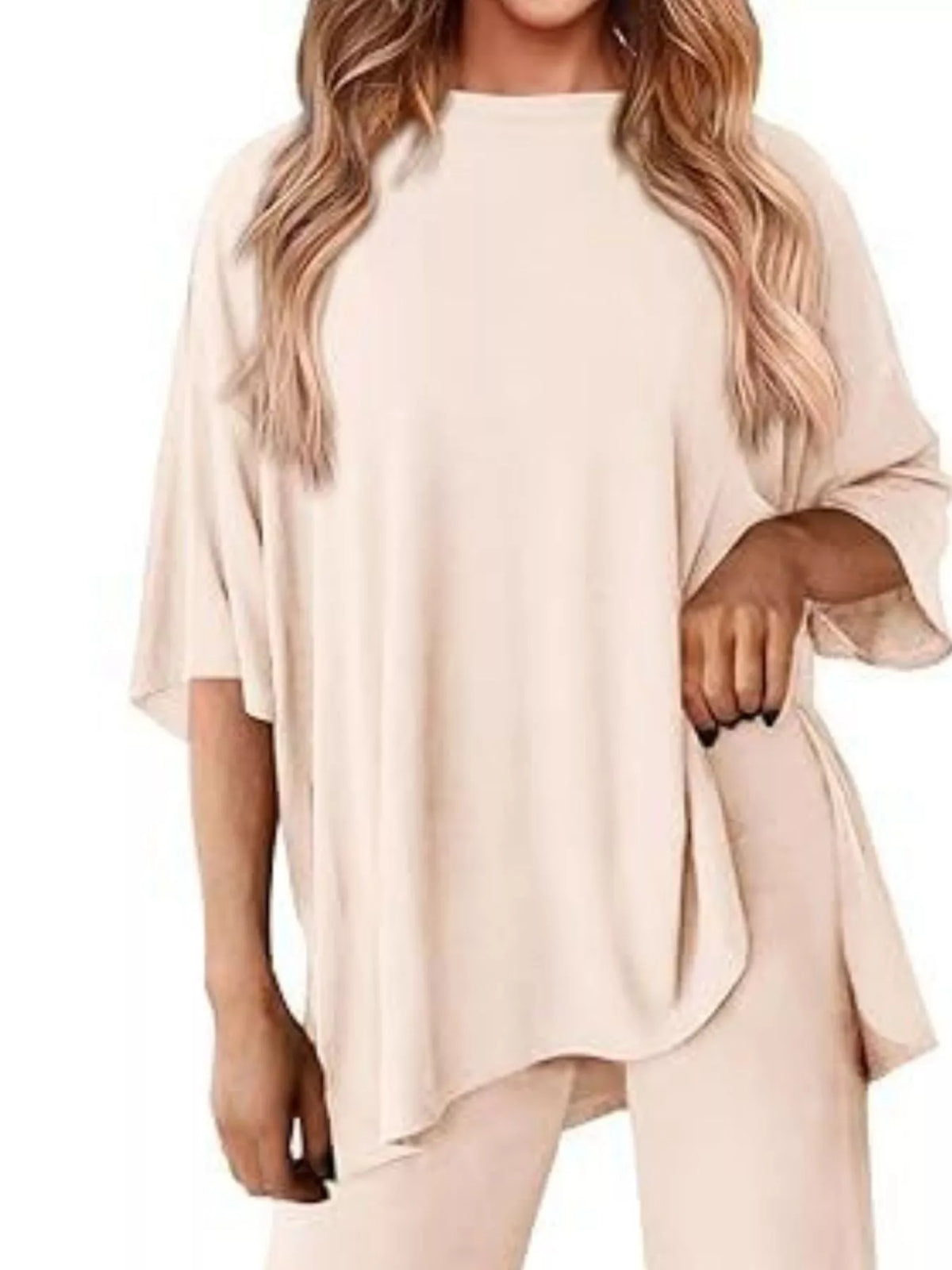 Relaxed Fit Round Neck Top and Pants Set, view 6