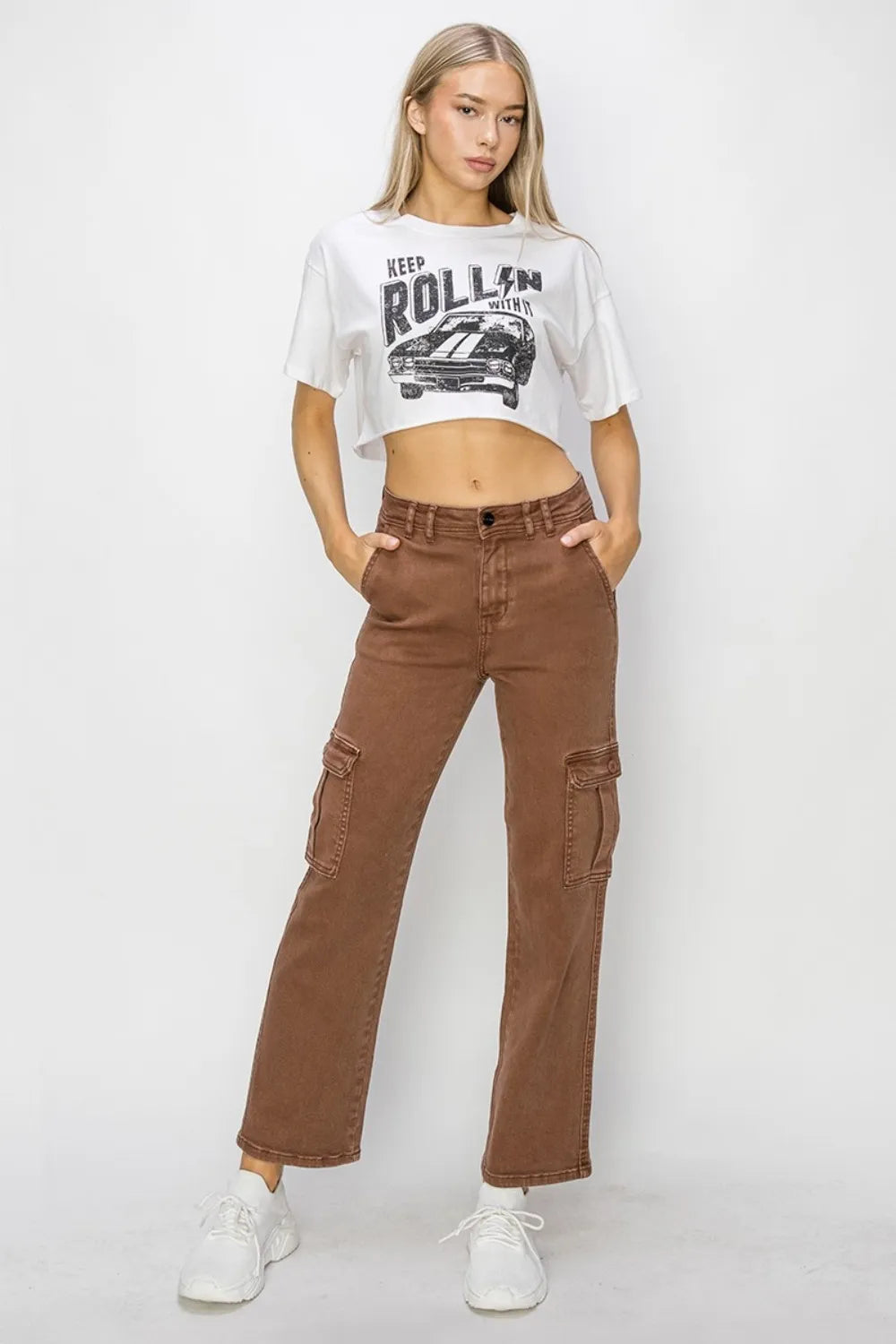 Risen Full Size High Rise Cargo Jeans - Fashorio