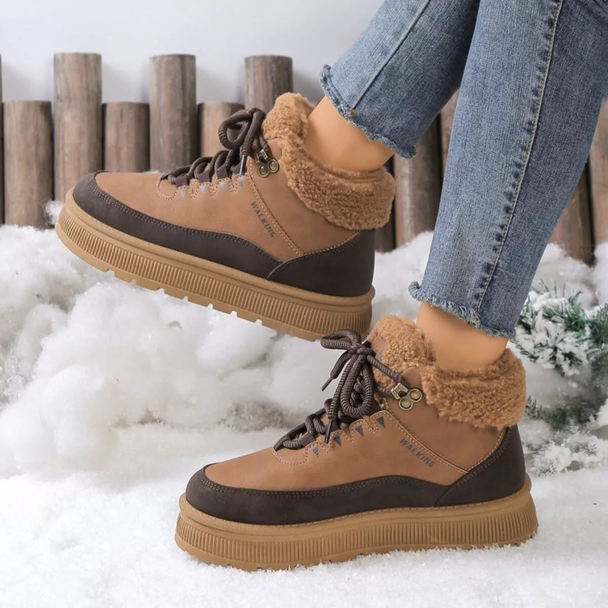 Lace up platform ankle boots heel and sole detail