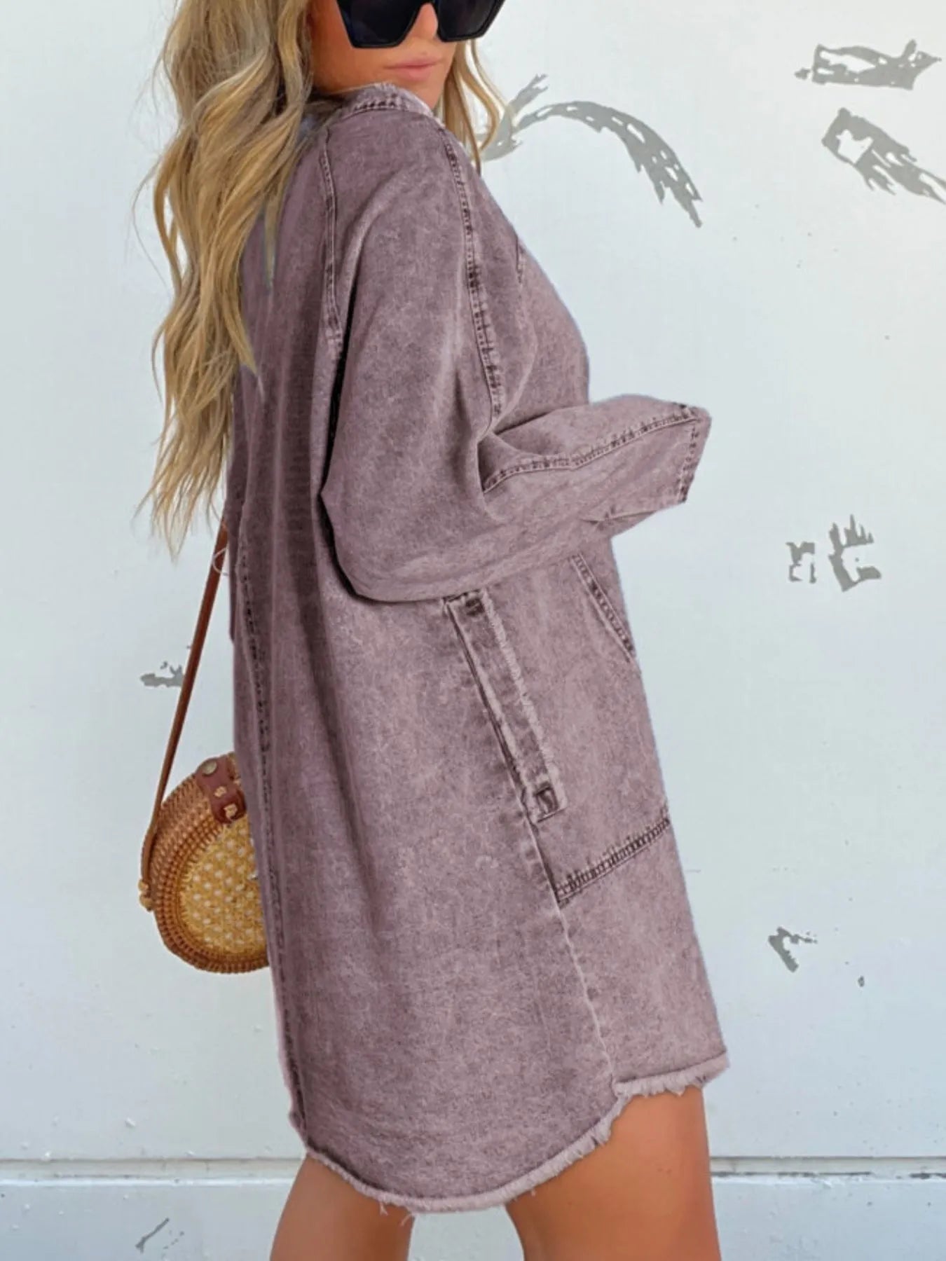 Full Size Button-Front Long Sleeve Denim Shirt Dress Plus Size - Fashorio