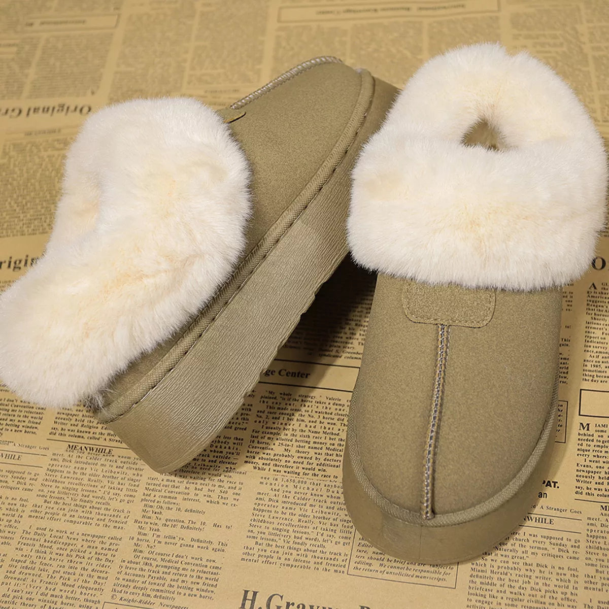 Fuzzy Platform Ankle Boots back view