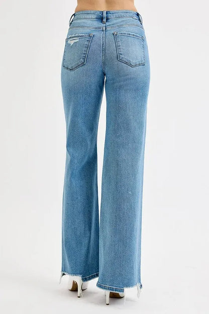 RISEN Full Size Distressed Wide Leg Jeans Plus Size - Fashorio