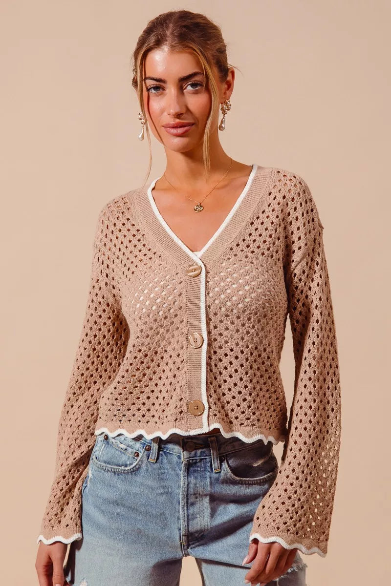 Scallop edge cardigan side view