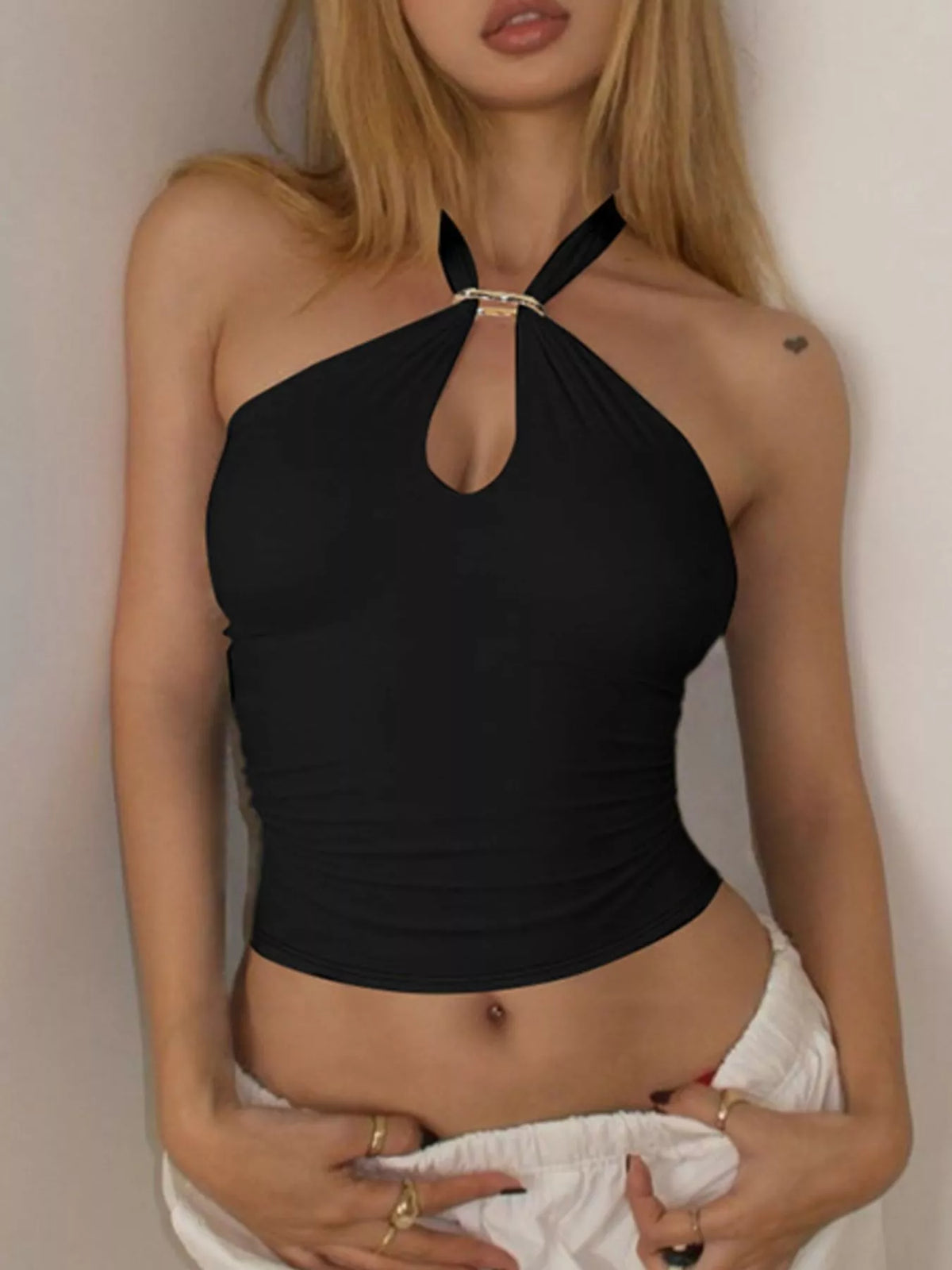 Halter cami back view showing neck ties