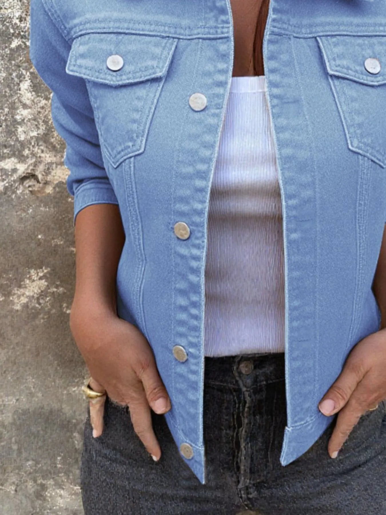 Button Front Closure Denim Jacket - Fashorio