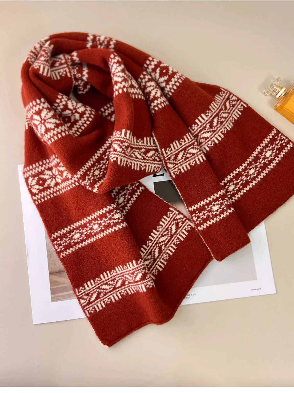 Winter snowflake scarf draped for a cozy look