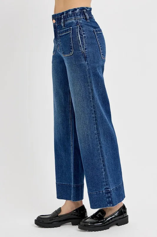 RISEN Elastic Band Wide Leg Jeans - Fashorio