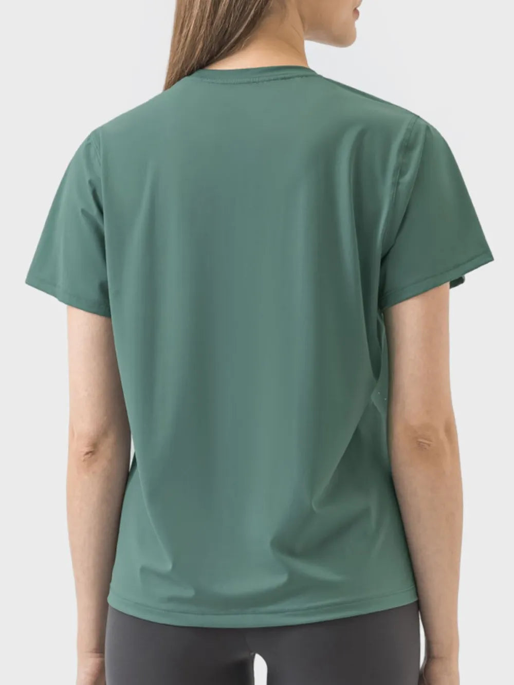 Slit round neck short sleeve active tee back view