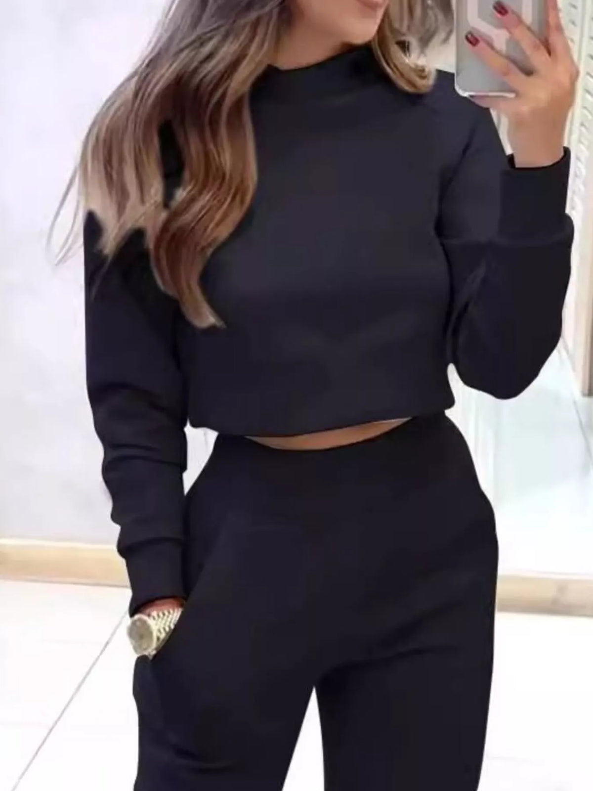 Casual Chic Cropped Sweatshirt and Jogger Set, view 17