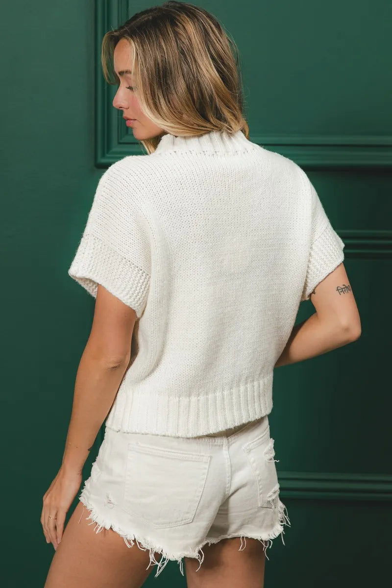 BiBi Gameday Sequin Football Patches Rib Banded Sweater - Fashorio