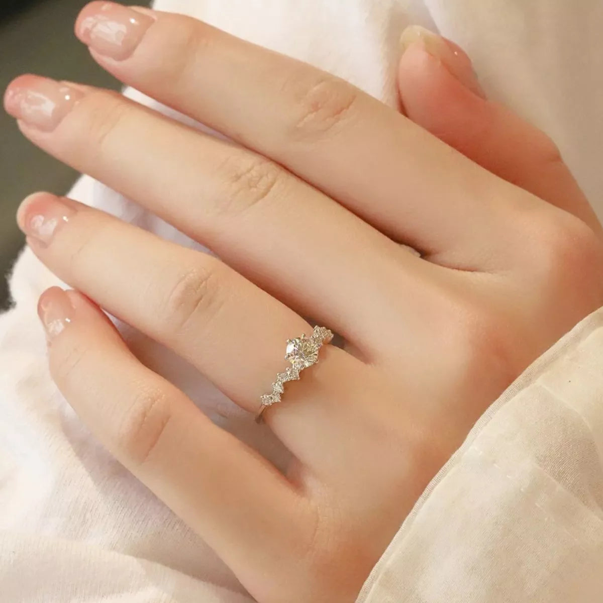 Two carat sterling silver moissanite ring front view