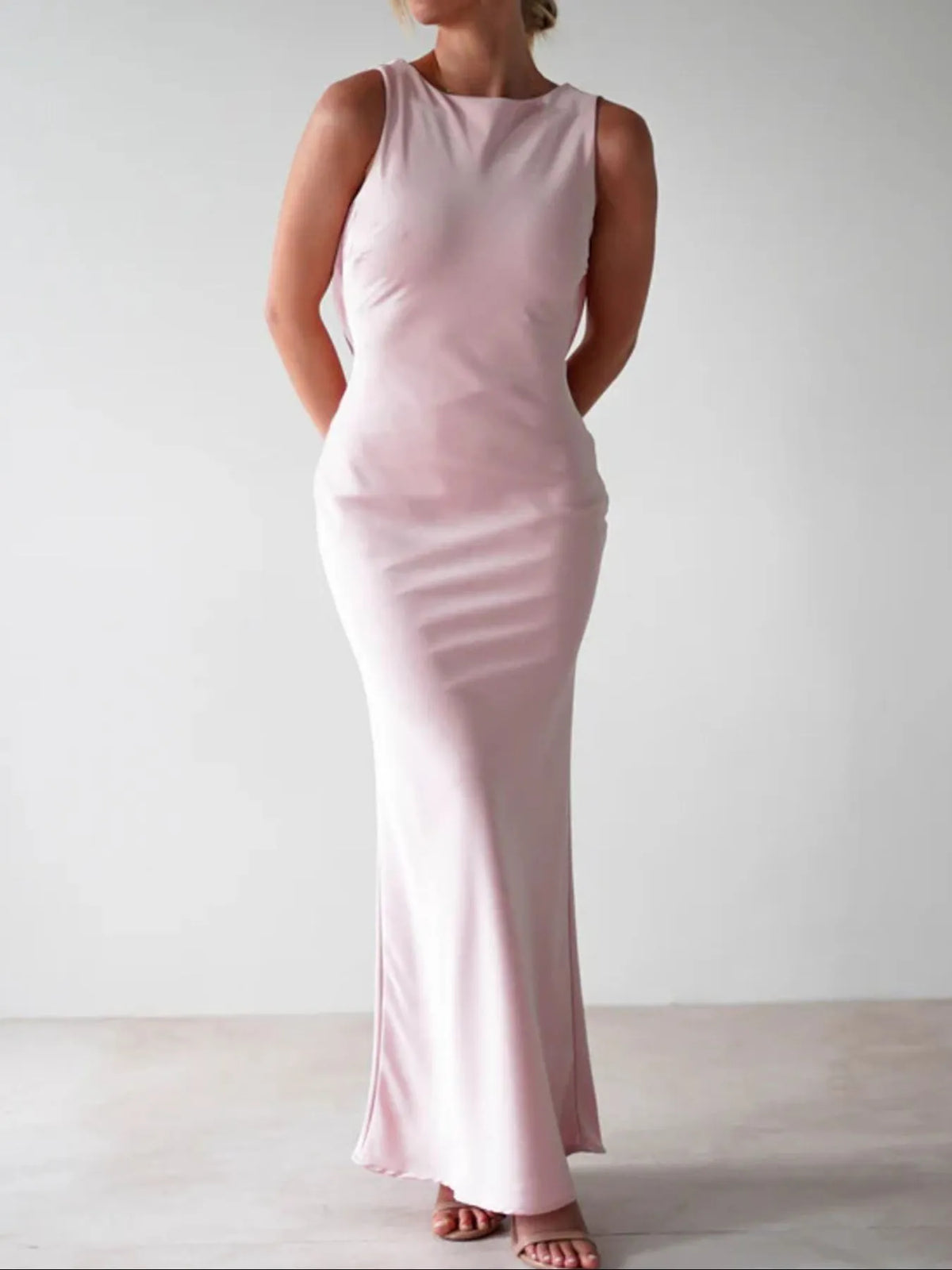 Satin Sleeveless Maxi Dress, fabric and print detail