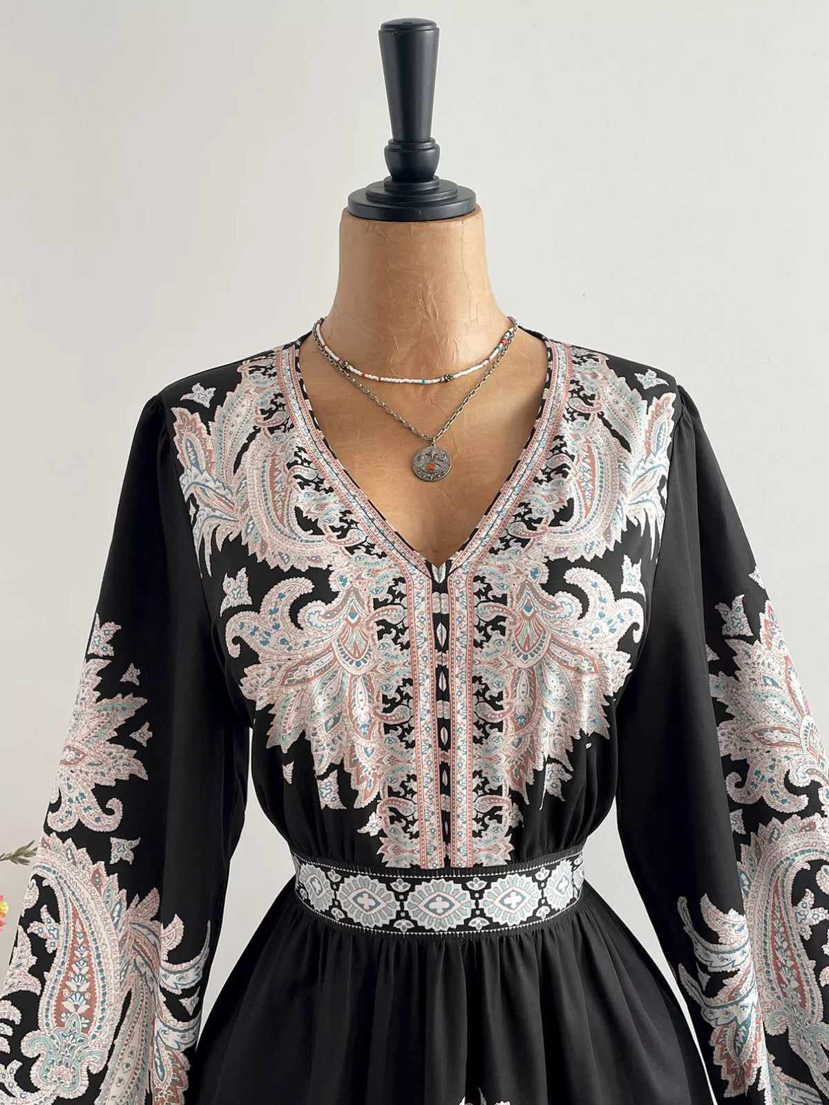 Printed balloon sleeve dress styled view