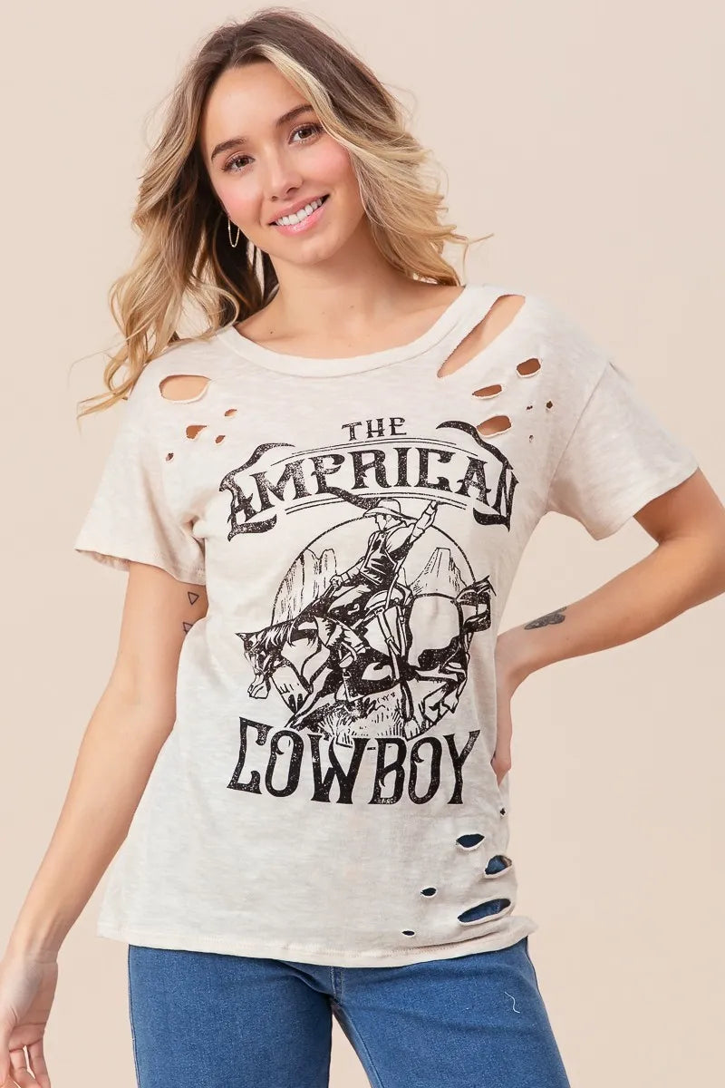 Cowboy graphic cotton slub tee angled view