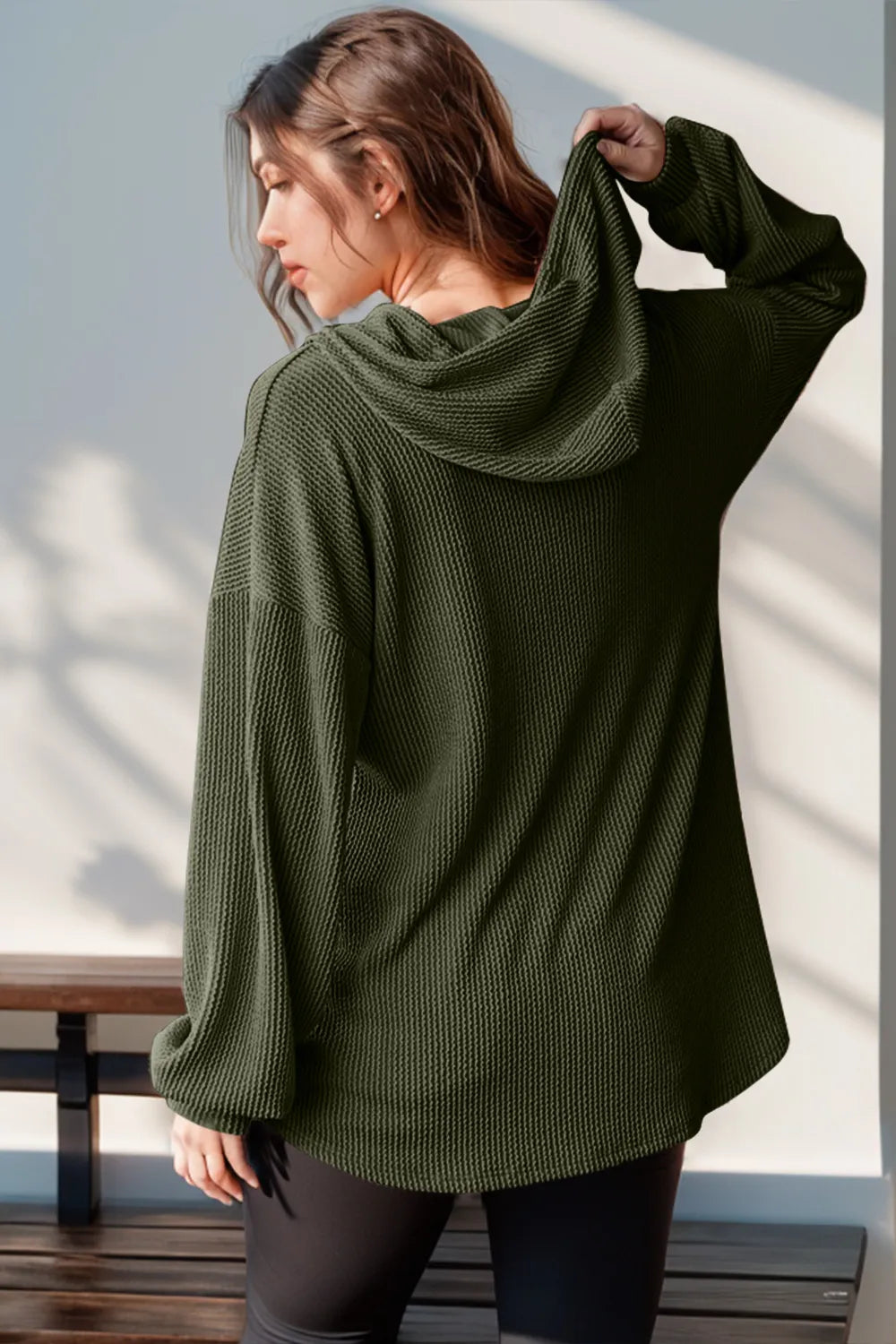 Half button placket detail on hoodie