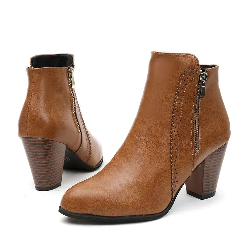 PU leather block heel boots front view