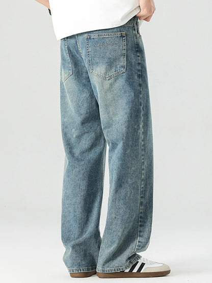 Men's High Waist Washed Wide Leg Jeans - Fashorio