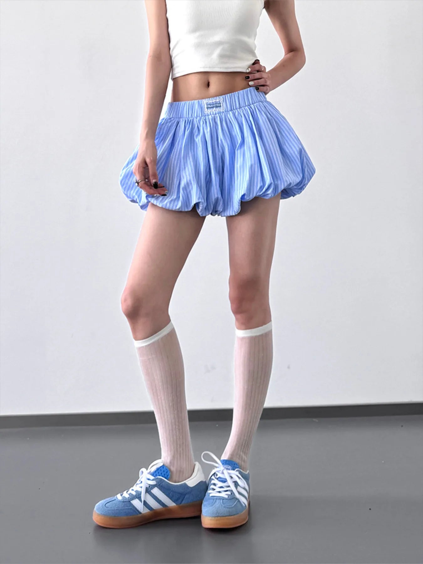 Striped Bubble Hem Casual Shorts - Fashorio