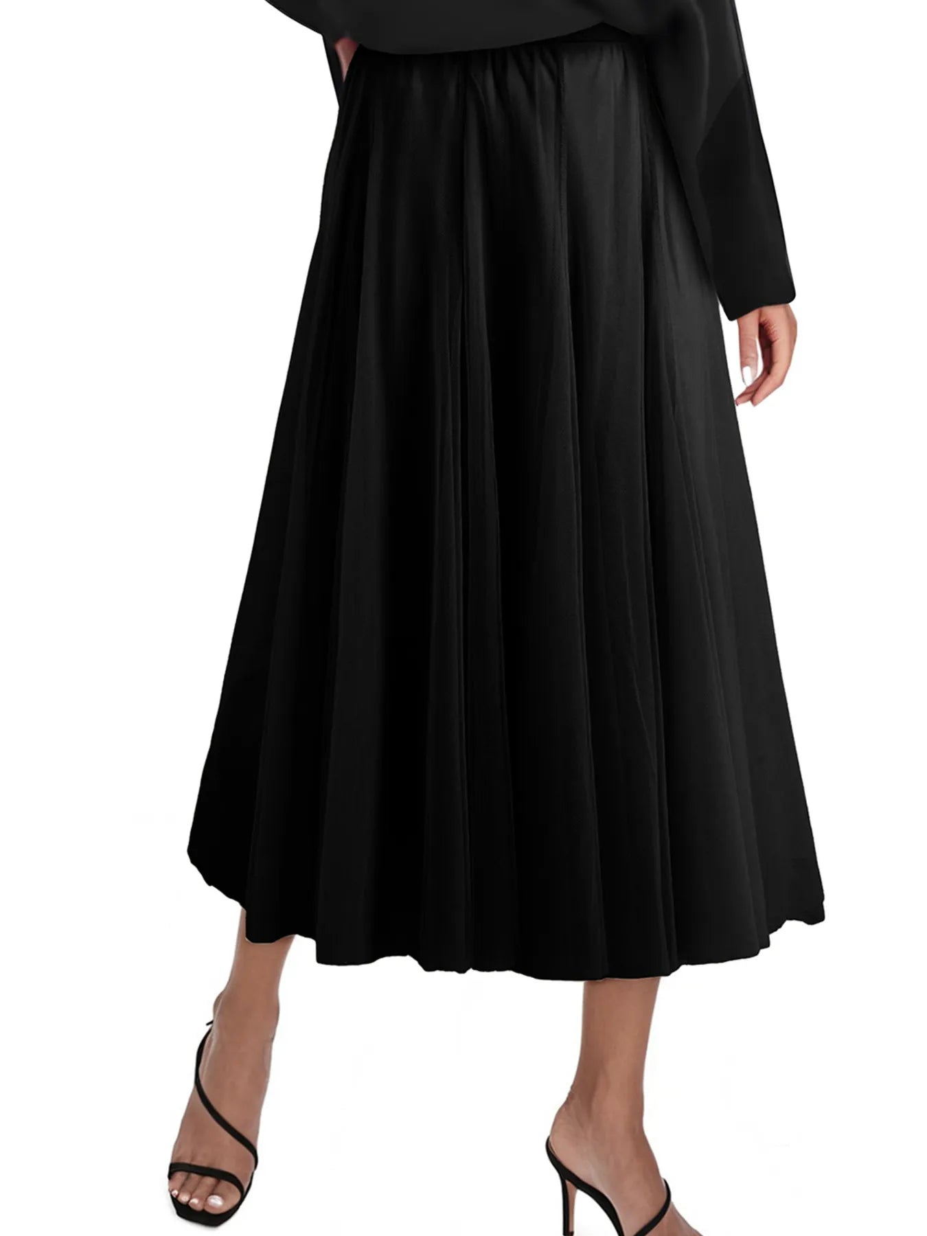 High-Waisted Midi Skirt Black - Fashorio
