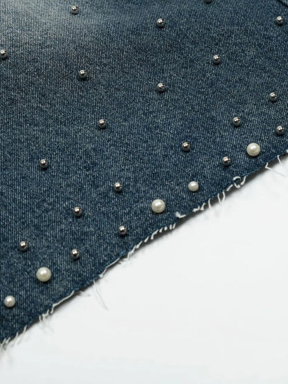 Men's Pearl Embellished Wide Leg Denim Shorts - Fashorio