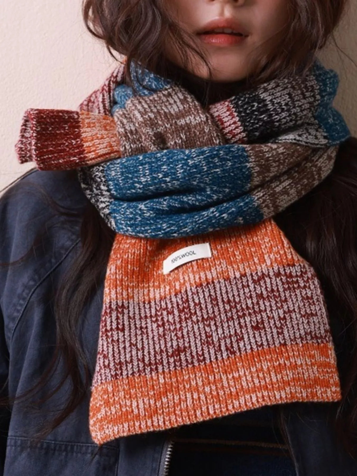 Detail of the color block panels on the scarf
