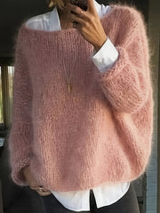 Oversized Round Neck Long Sleeve Sweater Dusty Pink - Fashorio