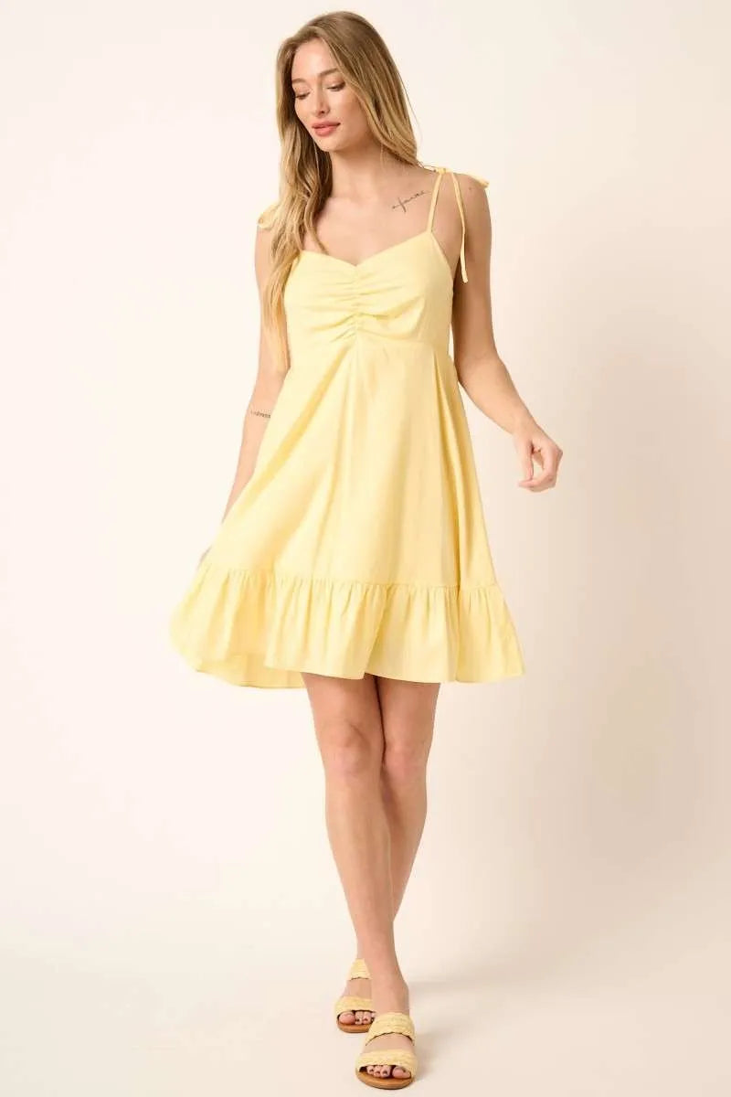 Ruched Detail Spaghetti Tie Mini Dress styled look