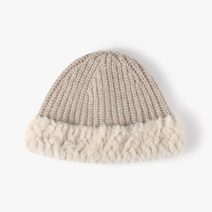 Fuzzy Hem Knit Hat Dust Storm One Size - Fashorio