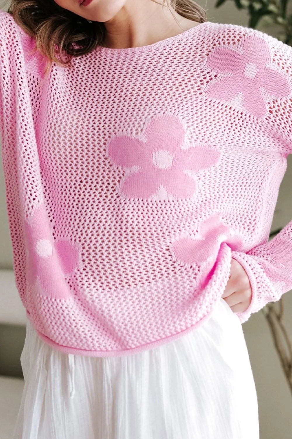 Cozy floral knit cover up back view