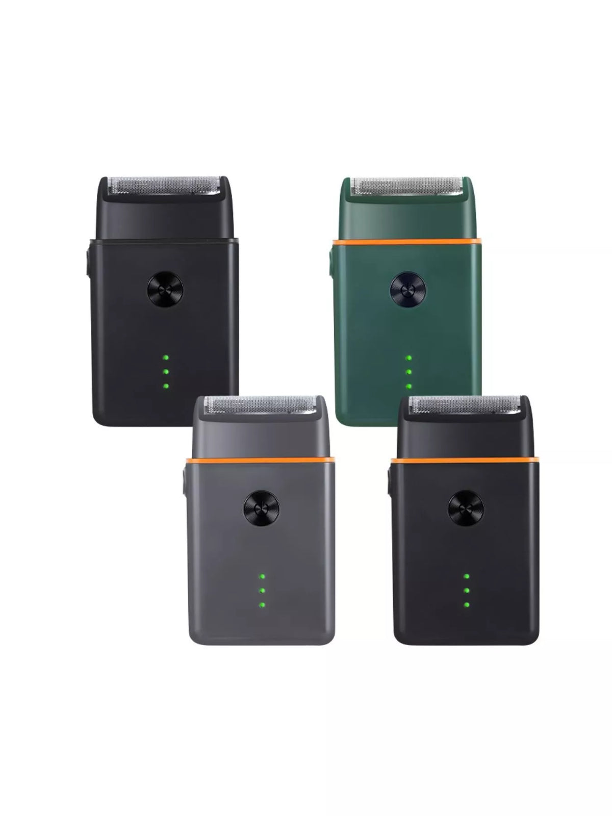 Portable mini electric shaver black orange front view