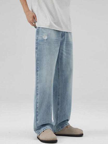 Men's Full Size Relaxed Fit Washed Wide Leg Jeans Plus Size - Fashorio