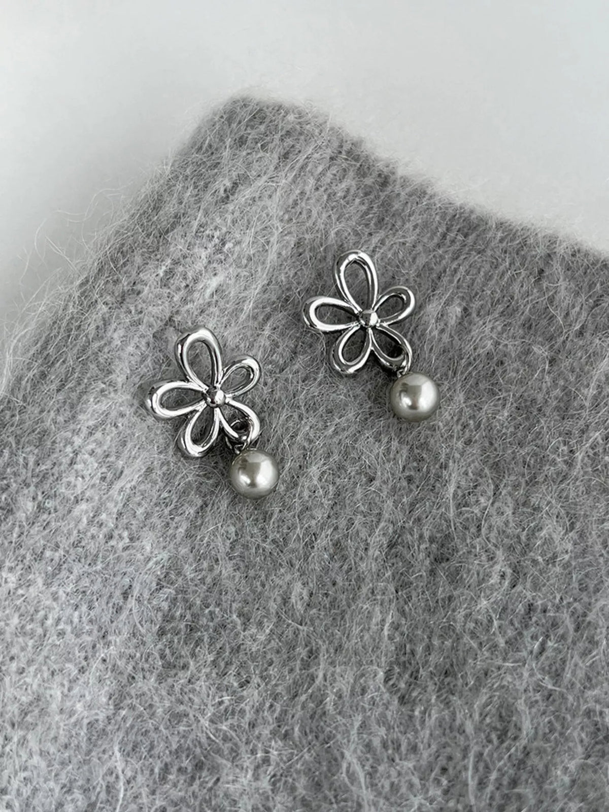 Pearl Flower Drop Earrings fabric detail