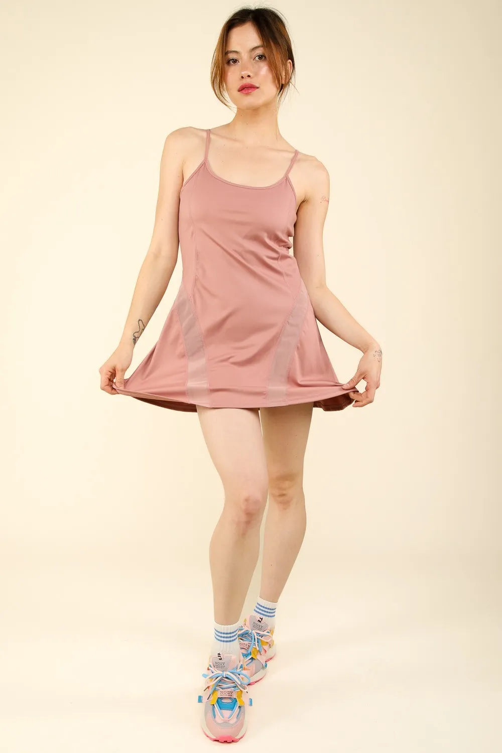 Mesh Tennis Dress with Built In Shorts in Mauve detail