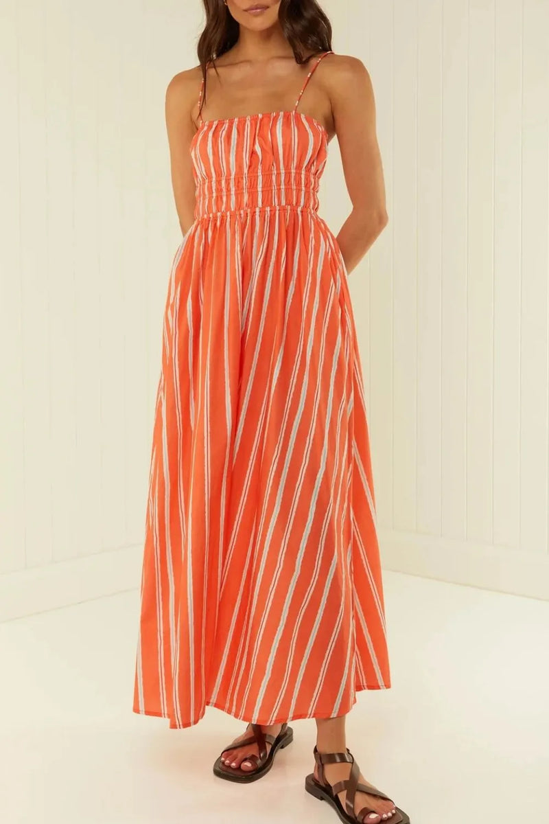Striped square neck cami dress front view