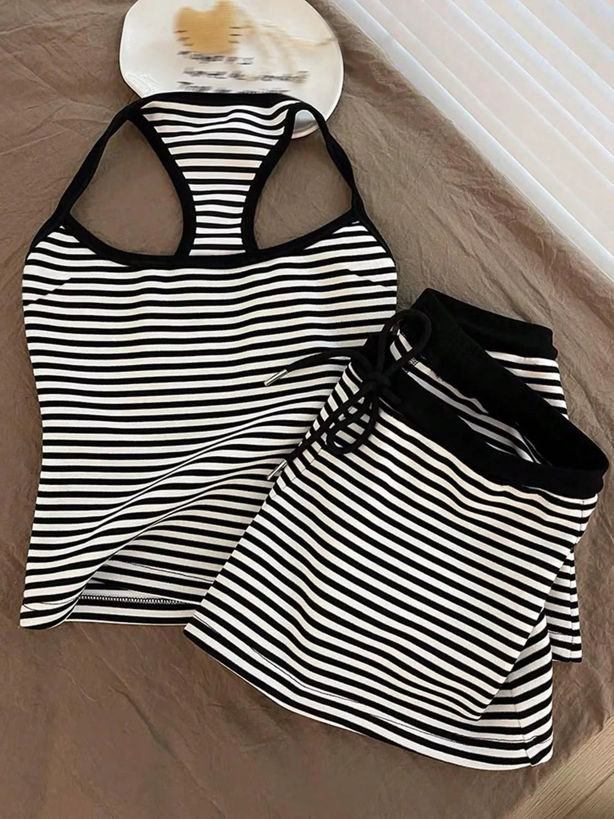 Striped tank two piece shorts set styled look