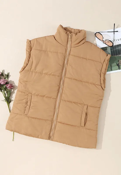 Zip Up Vest Coat with Pockets - Fashorio