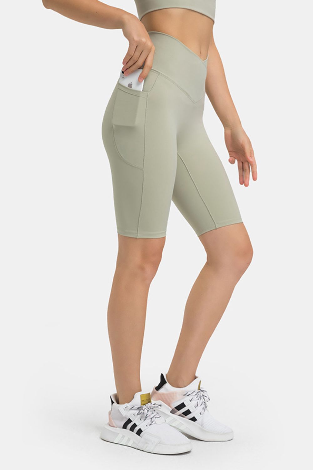 High waist biker shorts with pockets styled outfit view