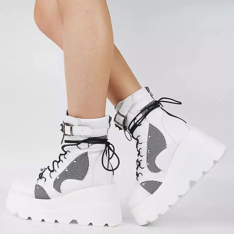 Lace up platform wedge boots side profile